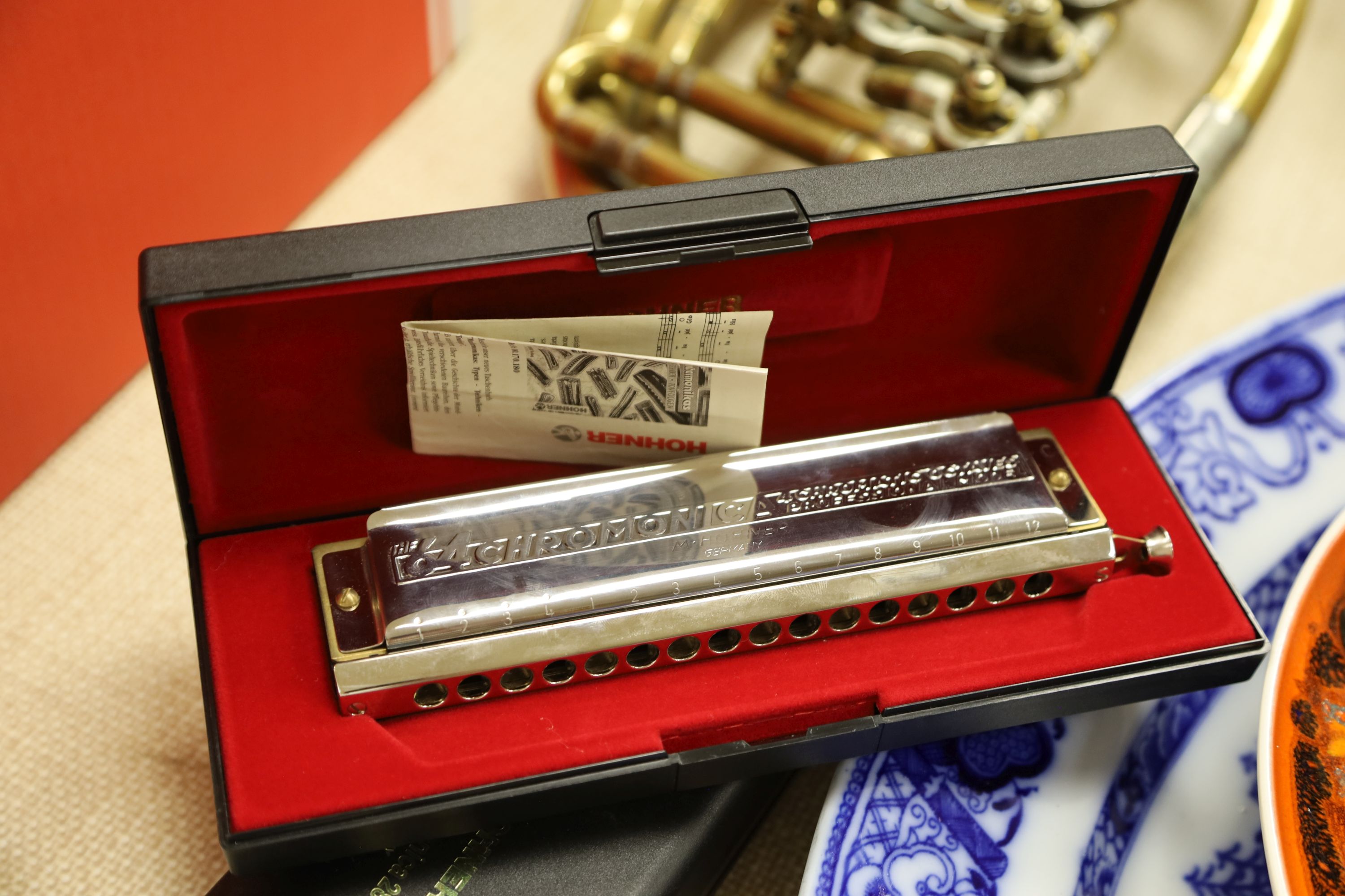 Two Hohner Chromica 280c's, three other harmonica's and a French horn